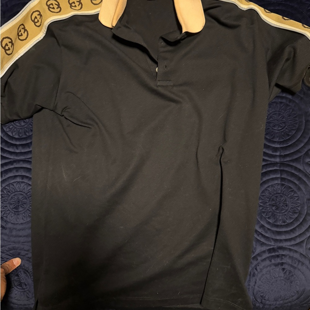GucciInterlock Double G Stripe Polo Shirt Black